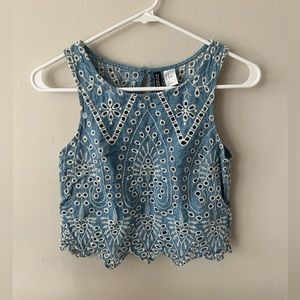 DIVIDED Blue Cropped Tank w/ Holes